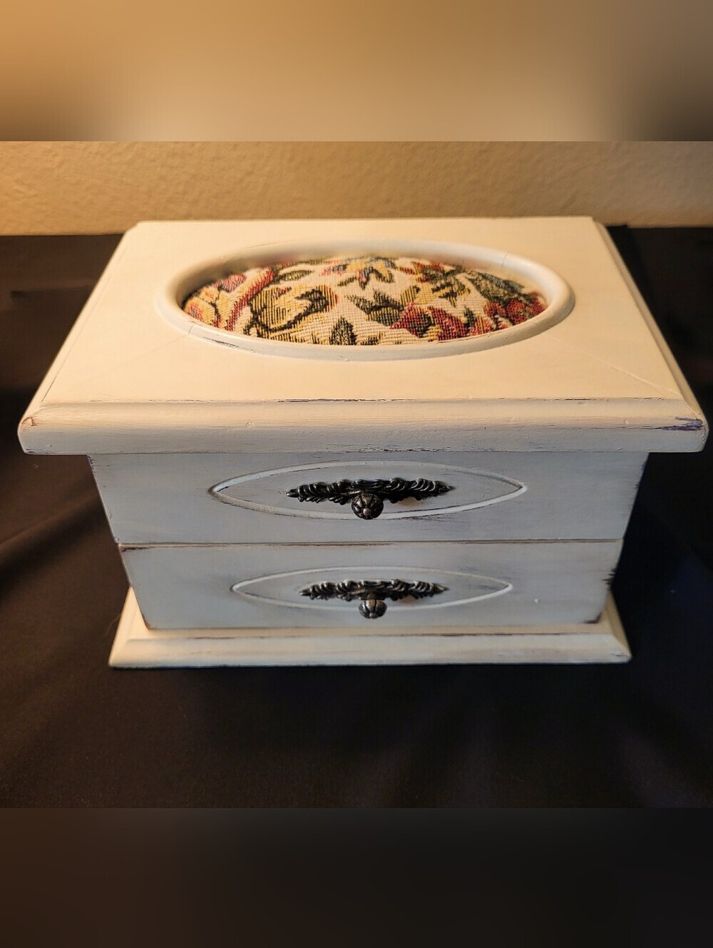 Shabby Chic Jewelry Box with Drawers & Mirror – Ivory Distressed Finish